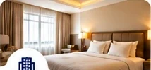 Hotel room with a double bed